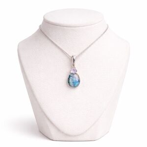 VTG 925 Italy Natural Opal & Amethyst Pendant Lavender Blue Pendant Necklace